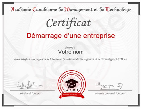 photo du certificat introduction management de l'académie canadienne de Management et de Technologie